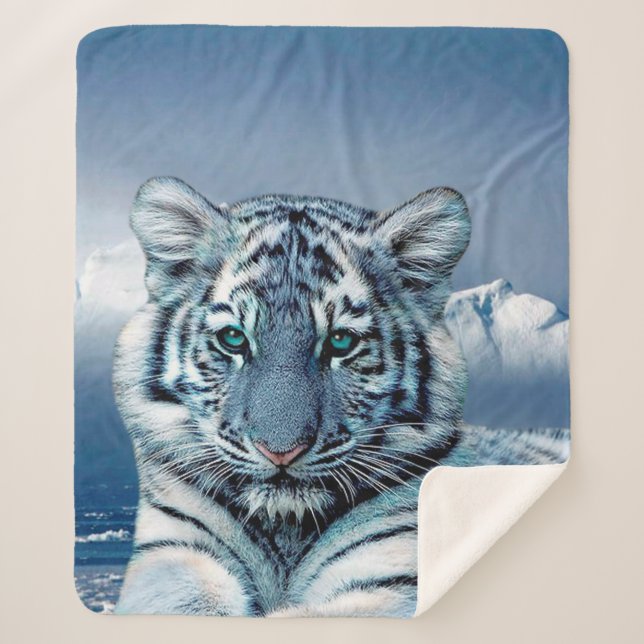 Manta Sherpa Tigre blanco azul (Anverso)