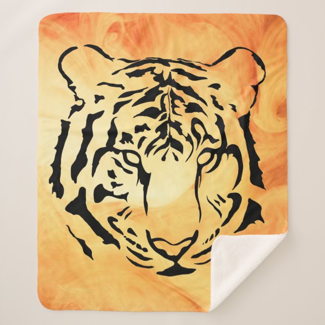 Manta Sherpa Tigre negro a rayas en un Naranja feroz (Anverso)