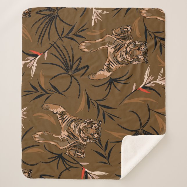 Manta Sherpa Tigres Tropicales Paraíso Flor Patrón (Anverso)