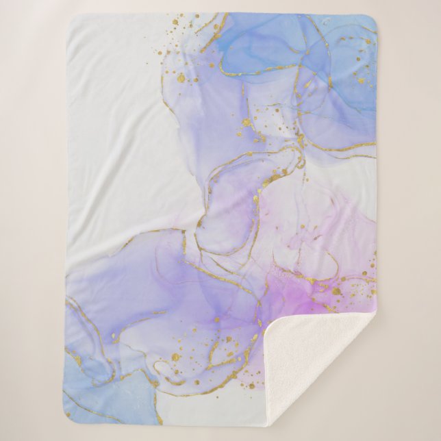 Manta Sherpa Tinta de alcohol rosa, púrpura y azul (Anverso)