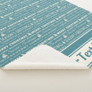 Manta Sherpa Tipografía retro de la Navidad azul y blanca