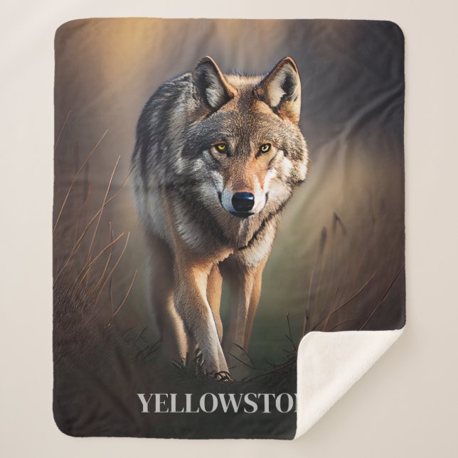 Manta Sherpa Tira de yellowstone Wolf Sherpa Blanket (Anverso)