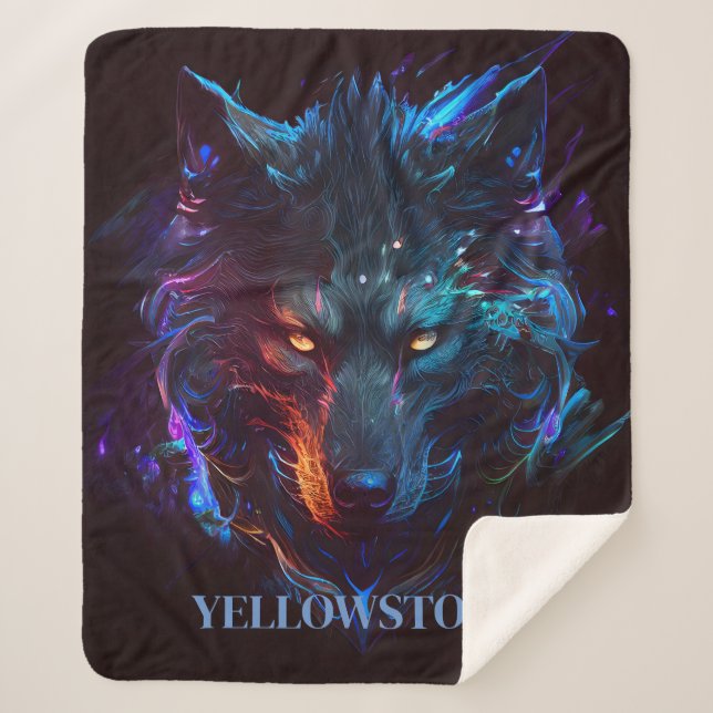 Manta Sherpa Tira de yellowstone Wolf Sherpa Blanket (Anverso)