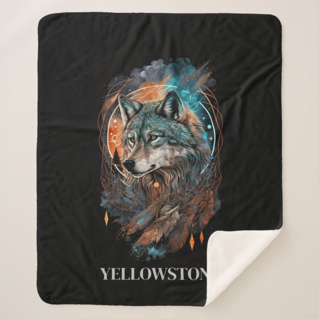 Manta Sherpa Tira de yellowstone Wolf Sherpa Blanket (Anverso)