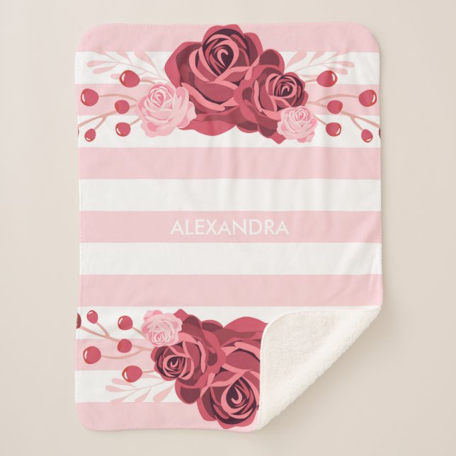Manta Sherpa Tiras florales Rosas (Anverso)