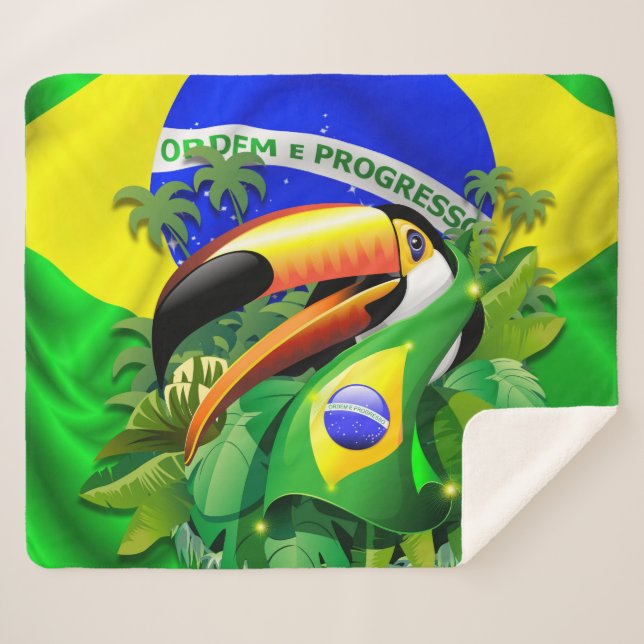 Manta Sherpa Toco Toucan con bandera de Brasil (Anverso (horizontal))