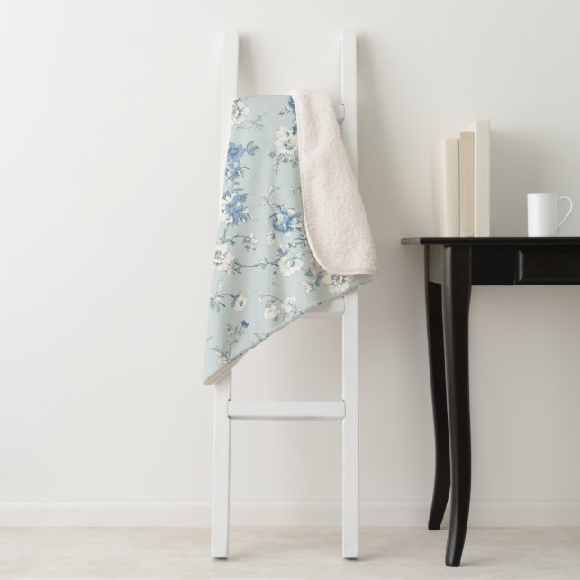 Manta Sherpa Toile De Jouy Peonies (In situ)