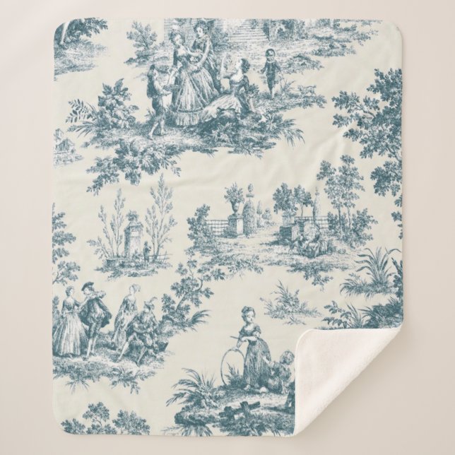 Manta Sherpa Toile de jouy sage verde elegante (Anverso)