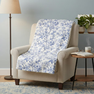 Manta Sherpa Toile Floral Azul Francés Vintage