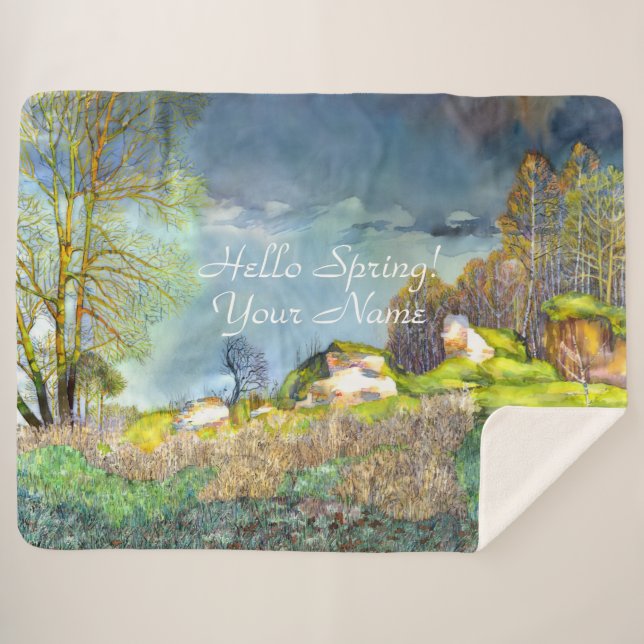 Manta Sherpa Tormenta eléctrica de primavera pintando Sherpa Bl (Anverso (horizontal))