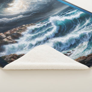 Manta Sherpa Tormenta por una costa mediterránea, arte de IA de