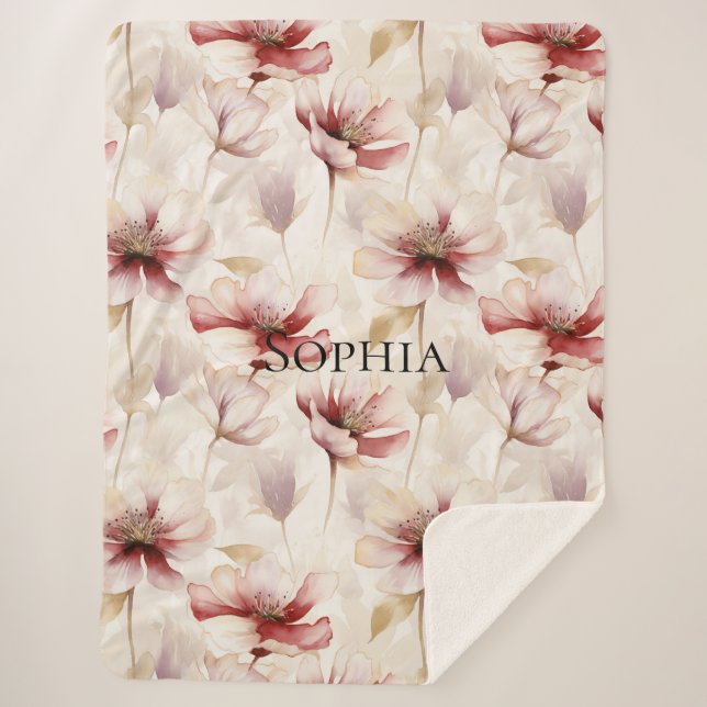 Manta Sherpa Torta nupcial floral de lavanda crema borgoña (Anverso)