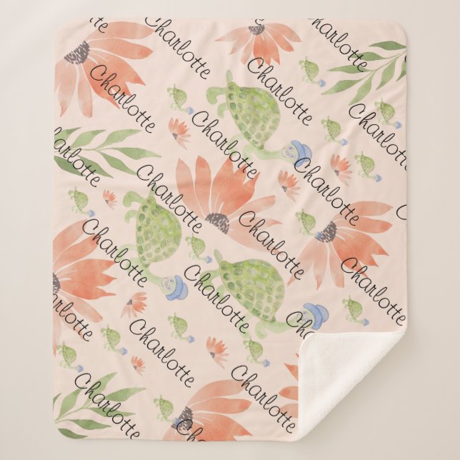 Manta Sherpa Tortuga de bebé acuarela pintada a mano (Anverso)