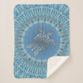 Manta Sherpa Tortuga De Mar Azul Plateado Y Mandala