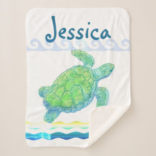 Manta Sherpa Tortuga de mar azul y verde