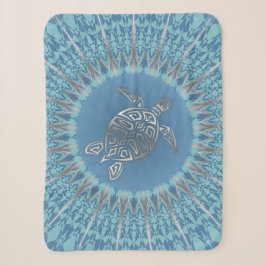 Manta Sherpa Tortuga Marina Azul Plateado Y Mandala