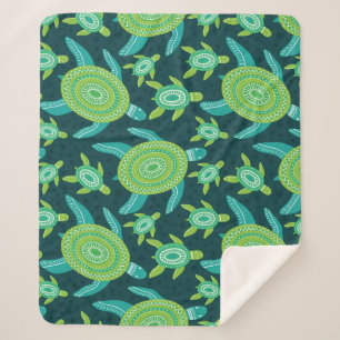 Manta Sherpa Tortugas de adorno verde: patrón vintage.