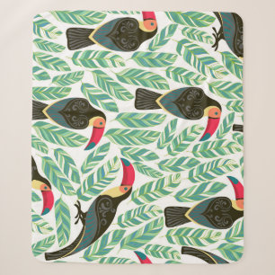 Manta Sherpa Toucans, hojas tropicales, patrón decorativo.
