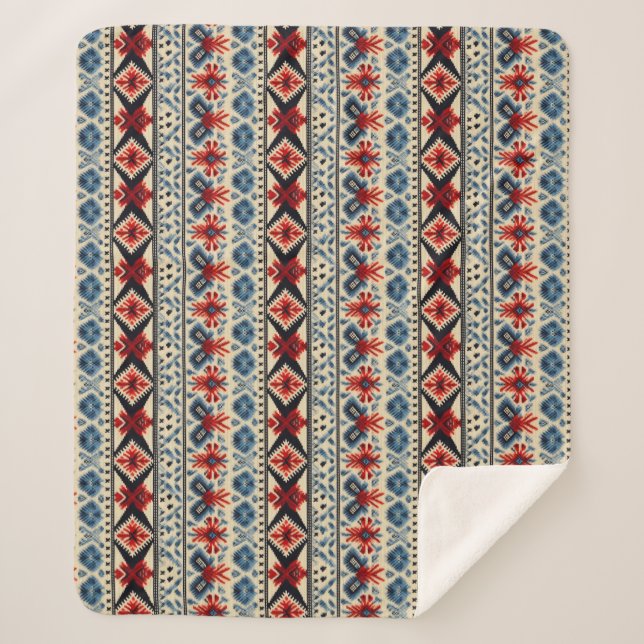 Manta Sherpa Traditional Folk Embroidery Stripe  Pattern (Anverso)