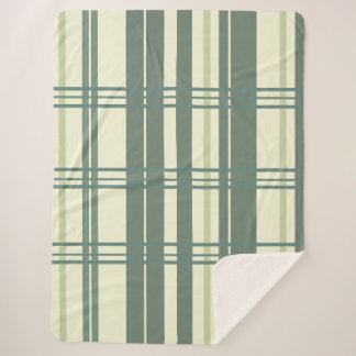 Manta Sherpa Traditional Plaid Green Teal Hues on Cream