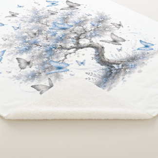 Manta Sherpa Tree of Life Blue Butterflies Sherpa Blanket