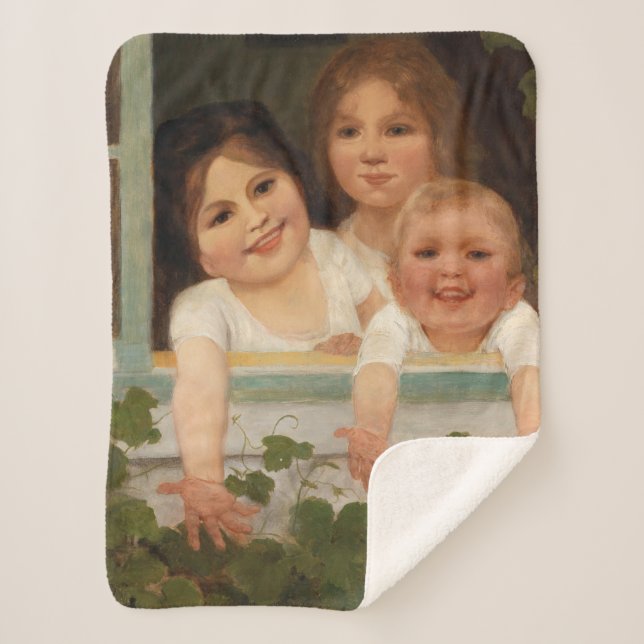 Manta Sherpa Tres hijos en la ventana (Anverso)