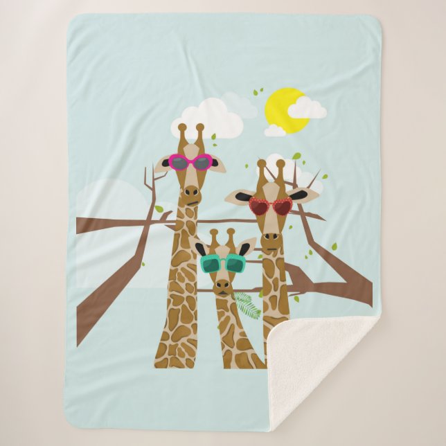 Manta Sherpa Tres jirafas en gafas de sol (Anverso)