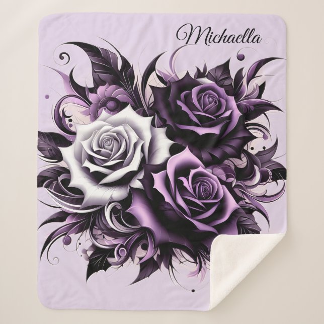 Manta Sherpa Tres Rosas morados (Anverso)