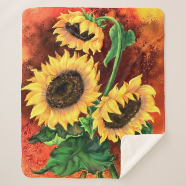 Manta Sherpa Tres Sunflowers Sherpa Blanket (Anverso)