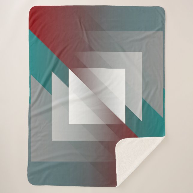 Manta Sherpa Triángulos grises verde azulados en burdeos (Anverso)