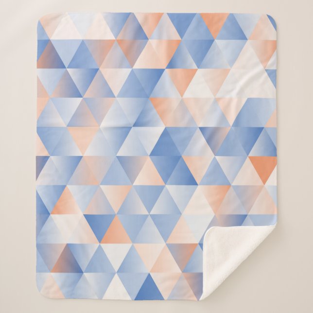Manta Sherpa triángulos sin fisuras en azul suave y naranja (Anverso)