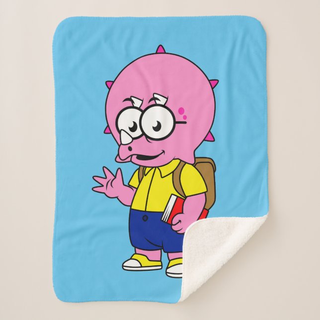 Manta Sherpa Triceratops Con Mochila Y Libro De Texto. (Anverso)