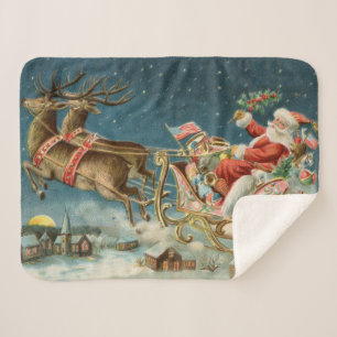 Manta Sherpa Trineo Antiguo de Navidad de Santa Claus Reno