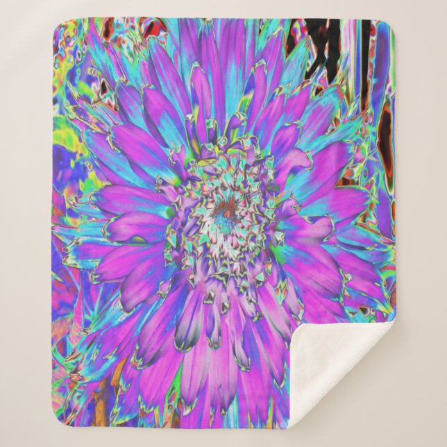 Manta Sherpa Trippy Resumen Aqua, Lime Green y Purple Dahlia (Anverso)