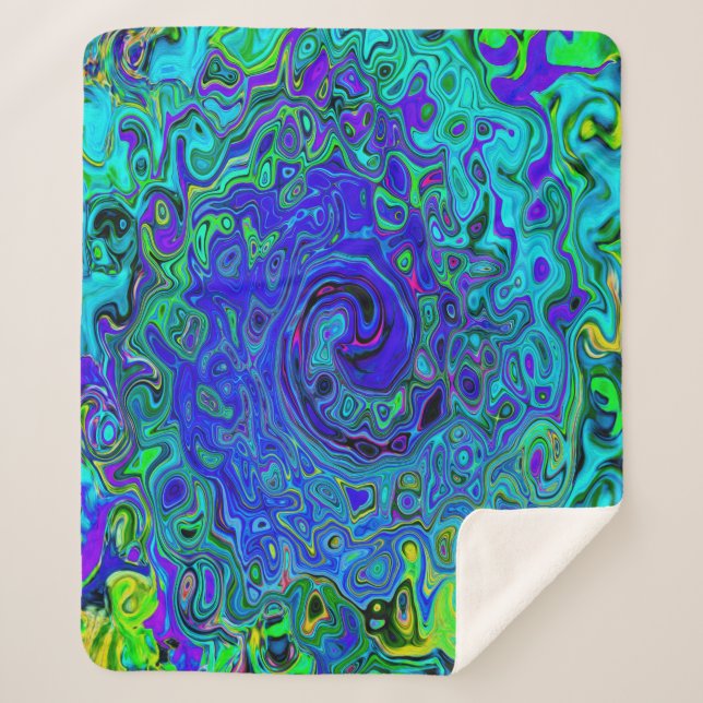 Manta Sherpa Trippy Violet Blue Abstract Retro Liquid Swirl (Anverso)