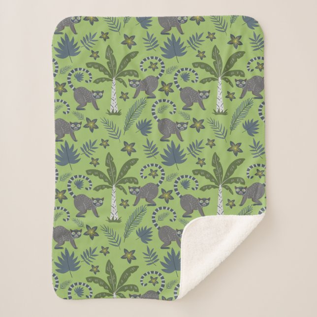 Manta Sherpa Tropical animals seamless pattern green and grey (Anverso)