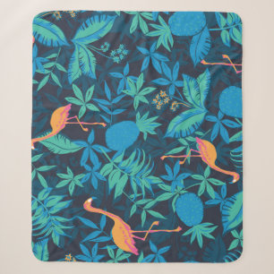 Manta Sherpa Tropical Artístico: Patrón de piña Flamingo.