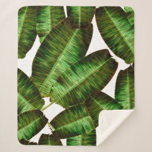 Manta Sherpa Tropical banana leaves, jungle leaf seamless flora