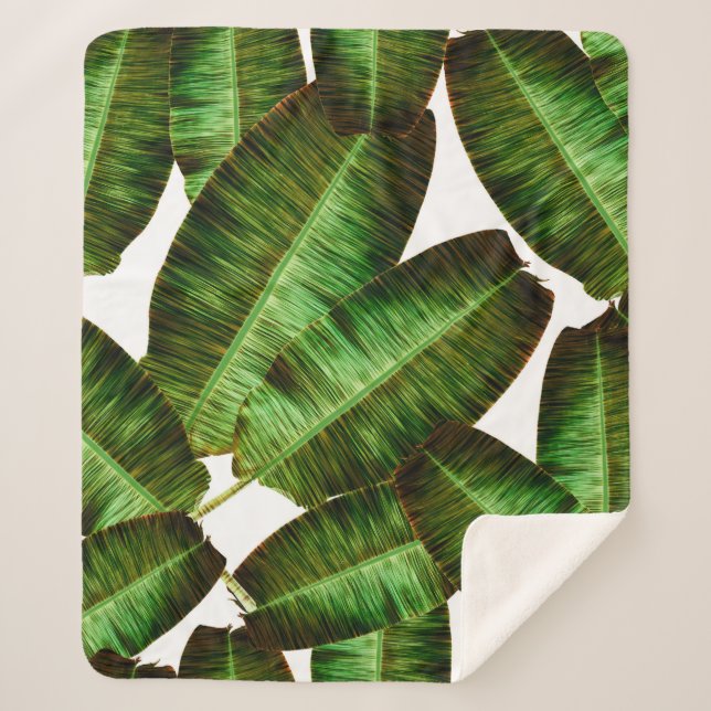 Manta Sherpa Tropical banana leaves, jungle leaf seamless flora (Anverso)