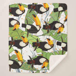 Manta Sherpa Tropical Toucan, palmas verdes, patrón vintage.
