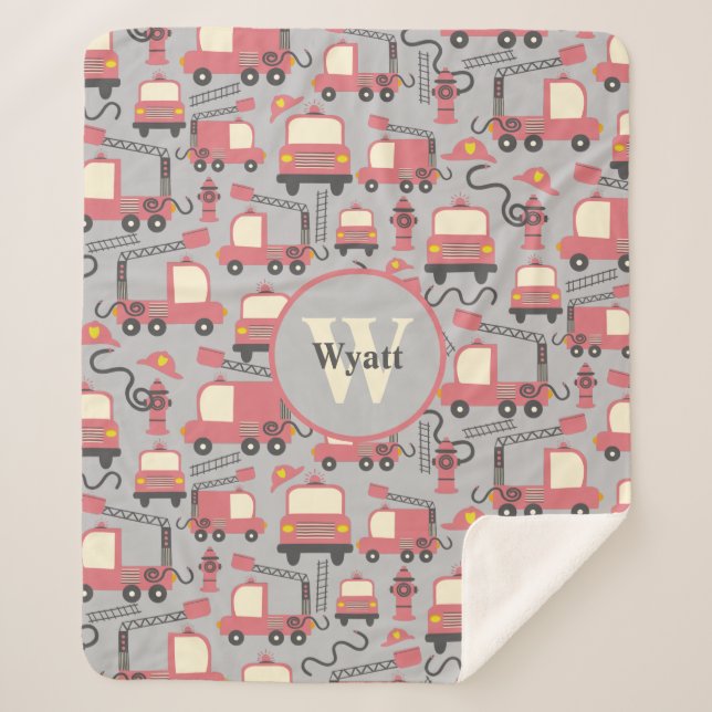 Manta Sherpa Trucos rojos Niños bomberos personalizados (Anverso)