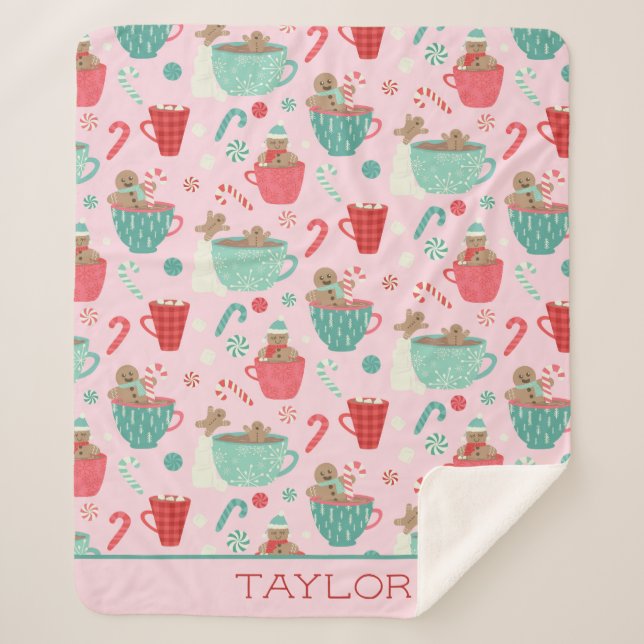 Manta Sherpa Tub caliente Gingerbread Cubo Rosa Modelo De Cacao (Anverso)