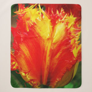Manta Sherpa Tulipán Curly De Cierre Rojo Y Amarillo