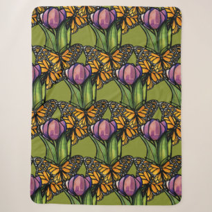 Manta Sherpa Tulipán morado con naturaleza de las mariposas mon