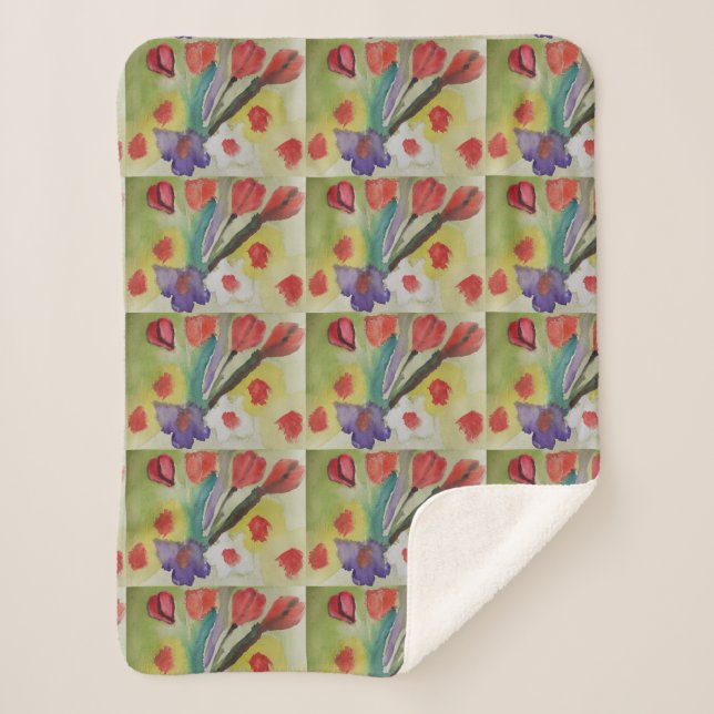 Manta Sherpa Tulipanes abstractos y flores de primavera (Anverso)