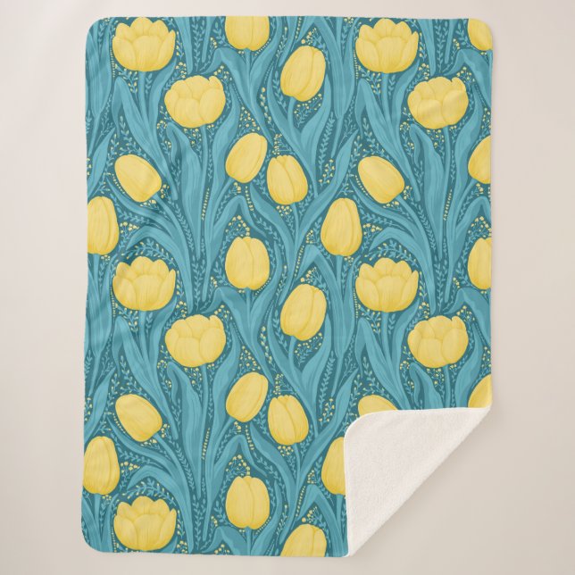 Manta Sherpa Tulipanes azules y amarillos (Anverso)