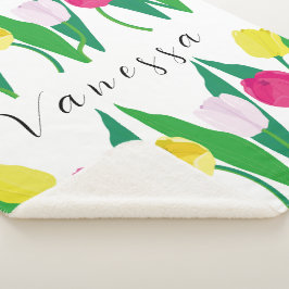 Manta Sherpa Tulipanes Rosa Amarillo Purpura Verde Moderno Pers