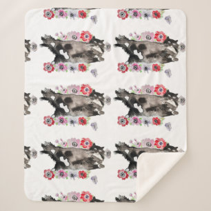 Manta Sherpa Tuxedo Cat Cute Bonitos Flores Gatos Acuarela