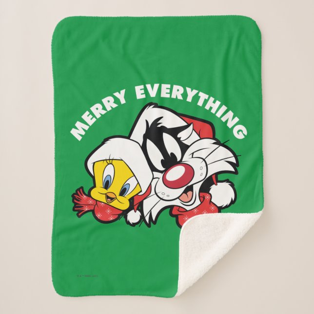 Manta Sherpa TWEETET™ y SYLVESTER™ "Merry Everything" (Anverso)