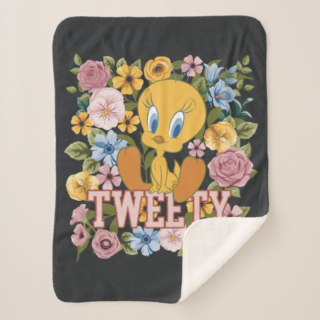 Manta Sherpa TWEETY™ Floral Embroidery Graphic (Anverso)